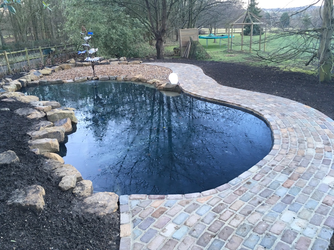 Wildlife pond and cobbles