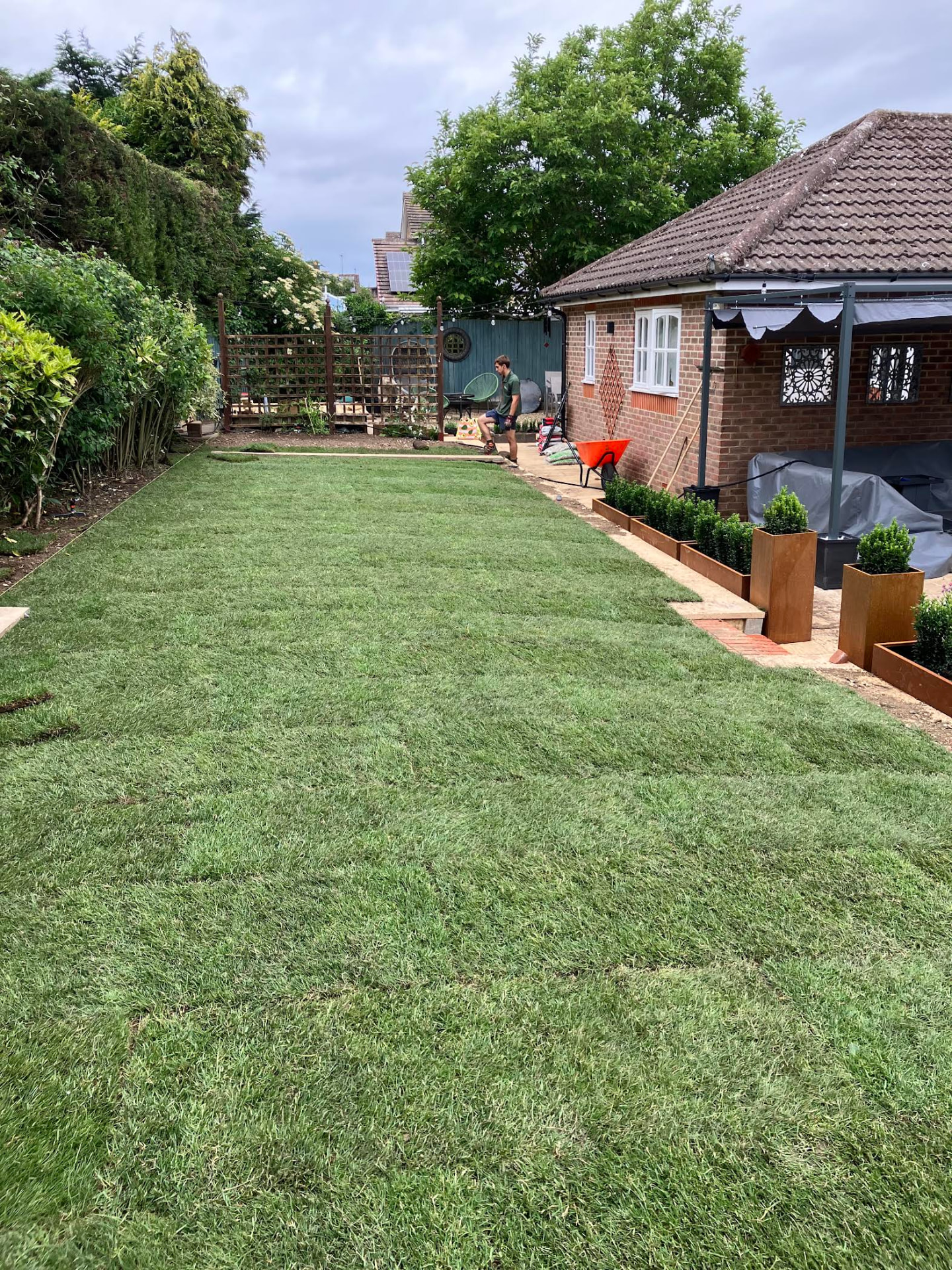 Fresh turf and planters