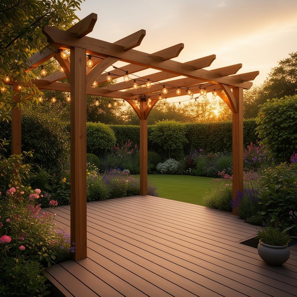 Decking and pergola in a bespoke garden